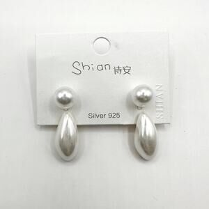 Shian Silver 925 Stud Post Pierced Earrings Pearl Drop Dangle NWT White Summer